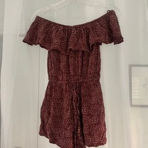 Subdued Off the Shoulder Romper - Maroon